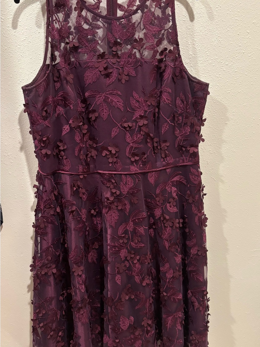 Alex Marie Plum Floral Lace Appliqué Formal Dress